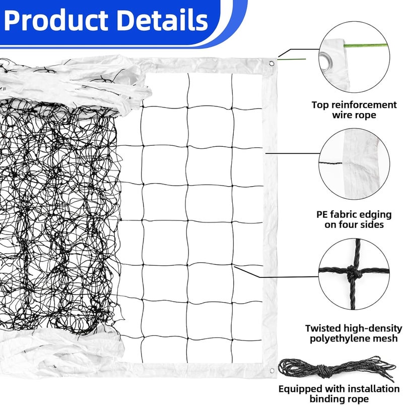 Rainflow Professional Heavy Duty Volleyball Net - Outdoor Volleyball Nets with Aircraft Steel Cable, 32x3ft Volley Ball Net for Backyard,Pool,Beach, Badminton/Pro Volleyballnets Set(Net Only) - Image 2